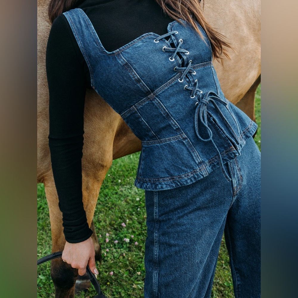 Reformation x Kacey Musgraves Dallas Denim Corset
